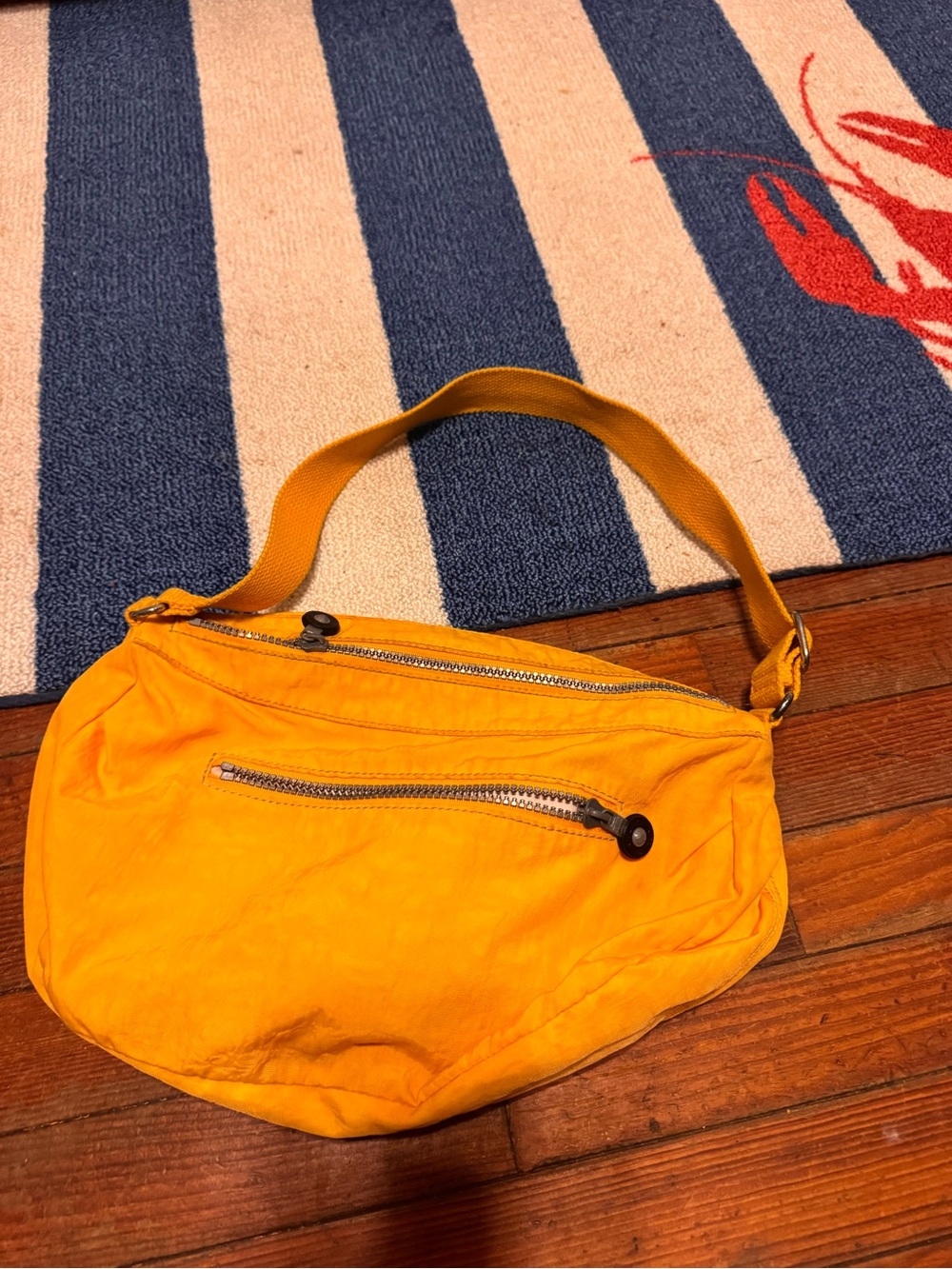Kipling Bright Yellow Canvas Shoulder Bag with Logo Patch - Picture 2 of 3